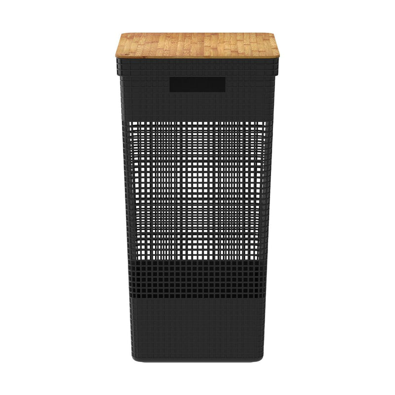 Cesto De Roupas Grid Com Tampa De Bambu 49 Litros