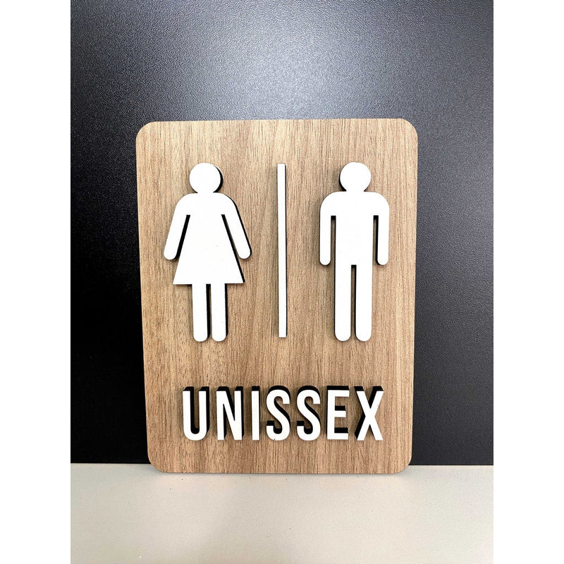 Placa de sinalizaçãoToilet Sanitários Banheiros Unissex, Masculino e Feminino - Rest, bares, clínica
